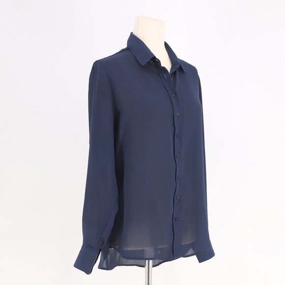 THE SHIRT by ROCHELLE BEHRENS The Signature Shirt in Navy Button Front Size M - Picture 3 of 7